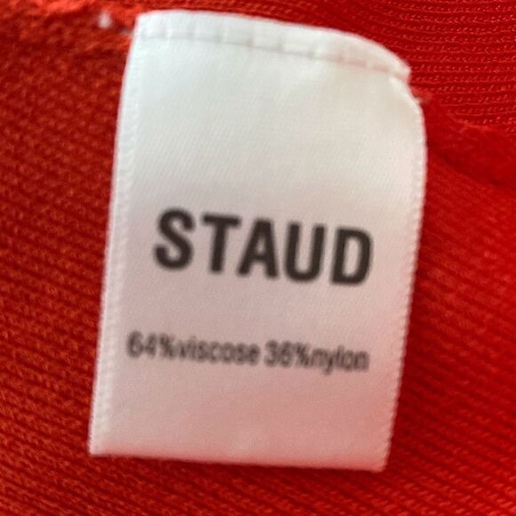 STAUD tomato red/blue straps w/ buttons dress knit S pinup retro - Picture 9 of 13